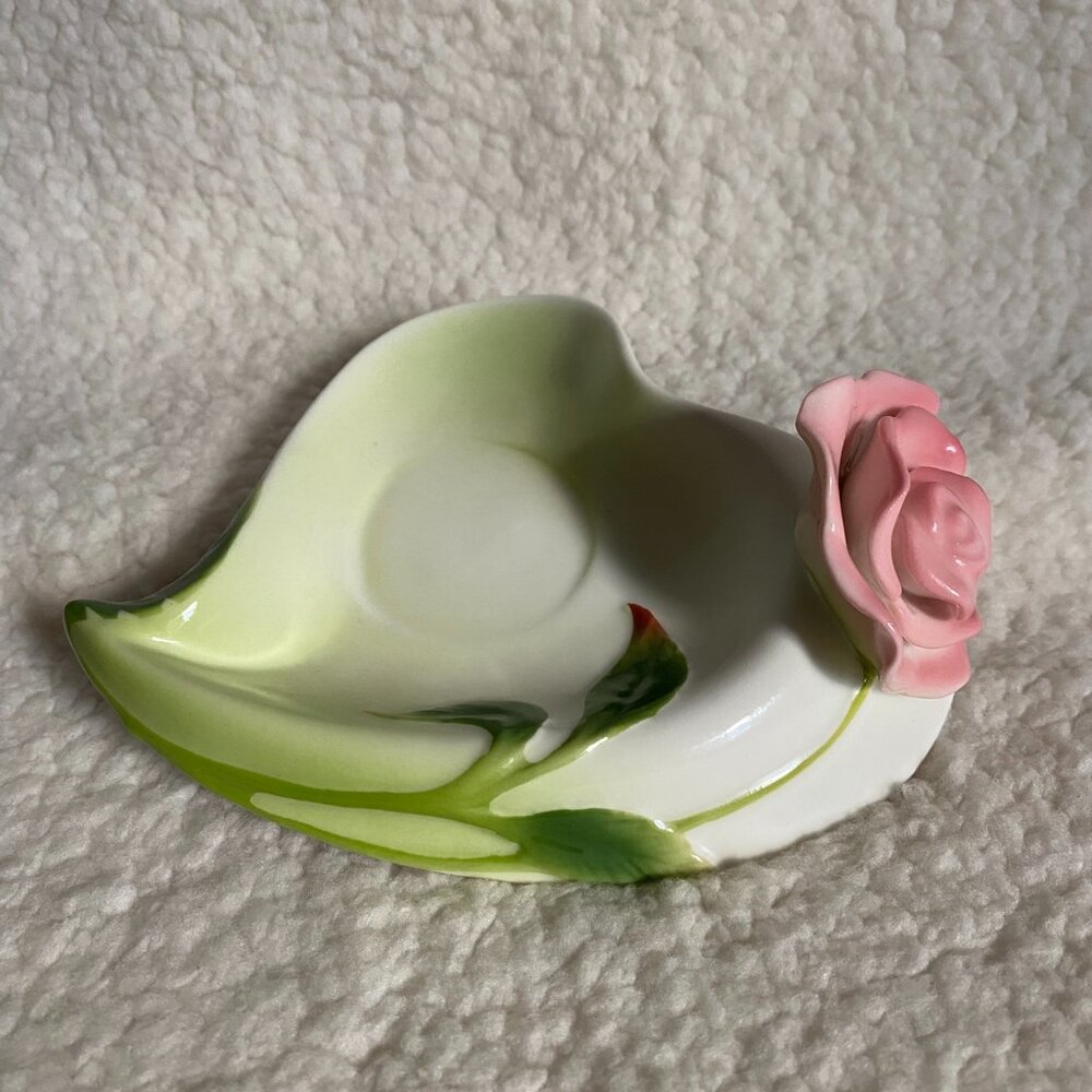 Beddinginn Pink Rose Tea Cup‎ Heart Shape Saucer 3D Flower